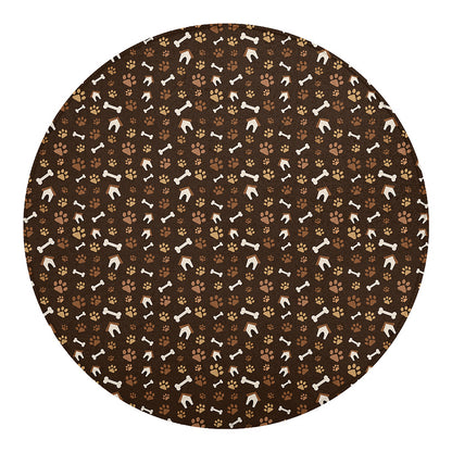 Brown Paw And Bone Pattern Print Round Blanket