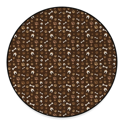 Brown Paw And Bone Pattern Print Round Floor Mat