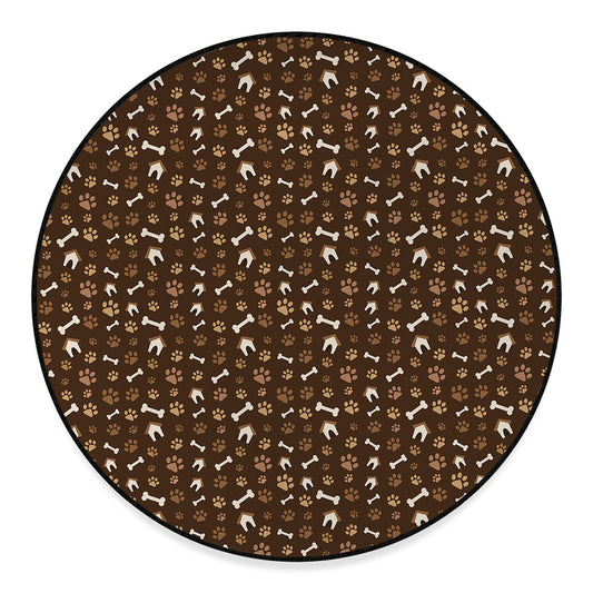Brown Paw And Bone Pattern Print Round Floor Mat