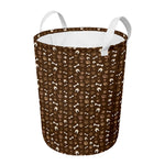 Brown Paw And Bone Pattern Print Round Laundry Basket