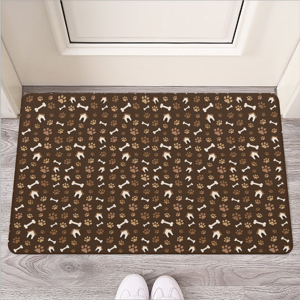 Brown Paw And Bone Pattern Print Rubber Doormat