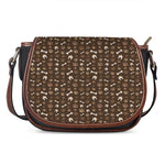 Brown Paw And Bone Pattern Print Saddle Bag