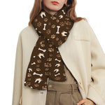 Brown Paw And Bone Pattern Print Scarf