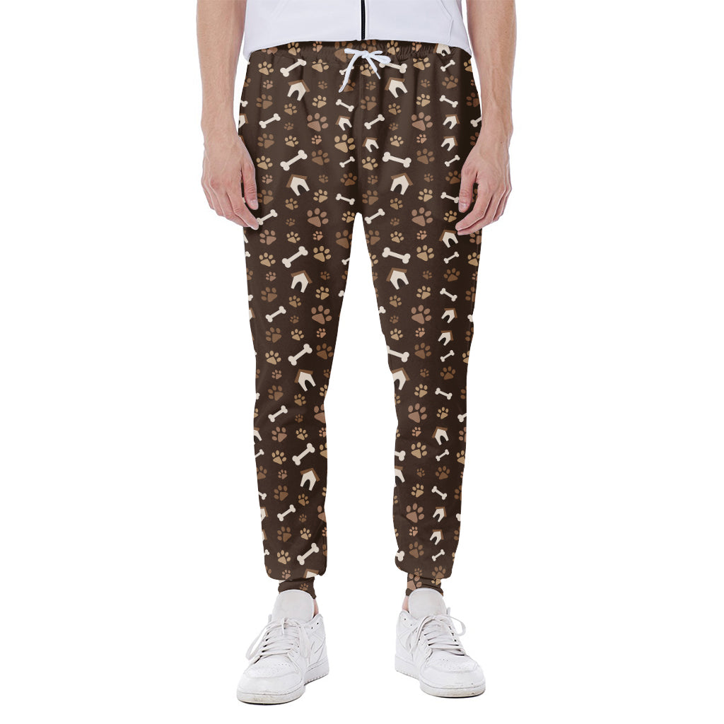 Brown Paw And Bone Pattern Print Scuba Joggers