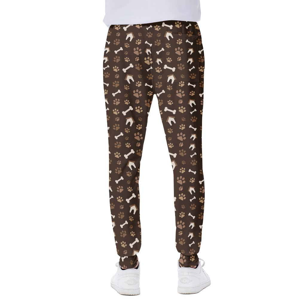 Brown Paw And Bone Pattern Print Scuba Joggers