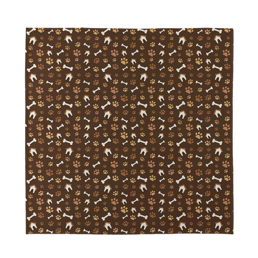 Brown Paw And Bone Pattern Print Silk Bandana