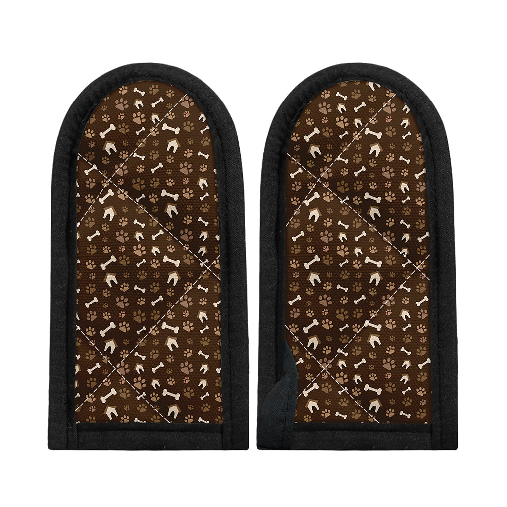 Brown Paw And Bone Pattern Print Skillet Handle Cover