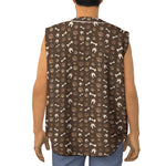 Brown Paw And Bone Pattern Print Sleeveless Baseball Jersey