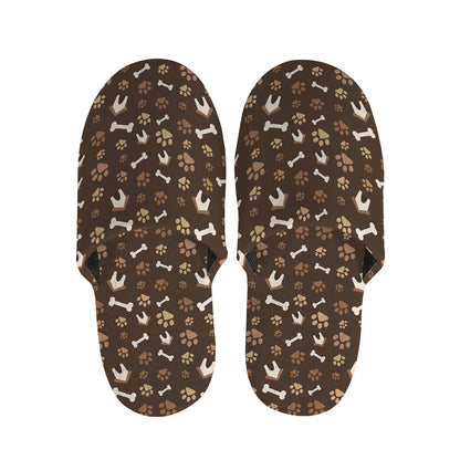 Brown Paw And Bone Pattern Print Slippers