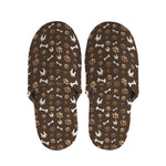 Brown Paw And Bone Pattern Print Slippers