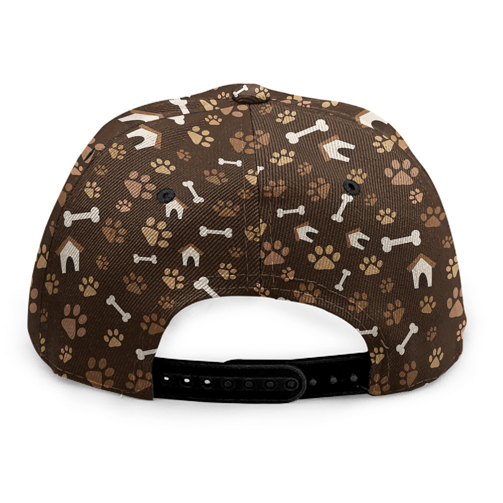 Brown Paw And Bone Pattern Print Snapback Cap
