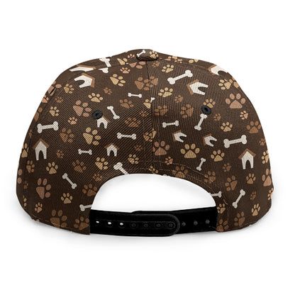 Brown Paw And Bone Pattern Print Snapback Cap
