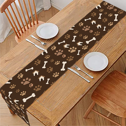 Brown Paw And Bone Pattern Print Table Runner
