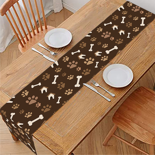 Brown Paw And Bone Pattern Print Table Runner