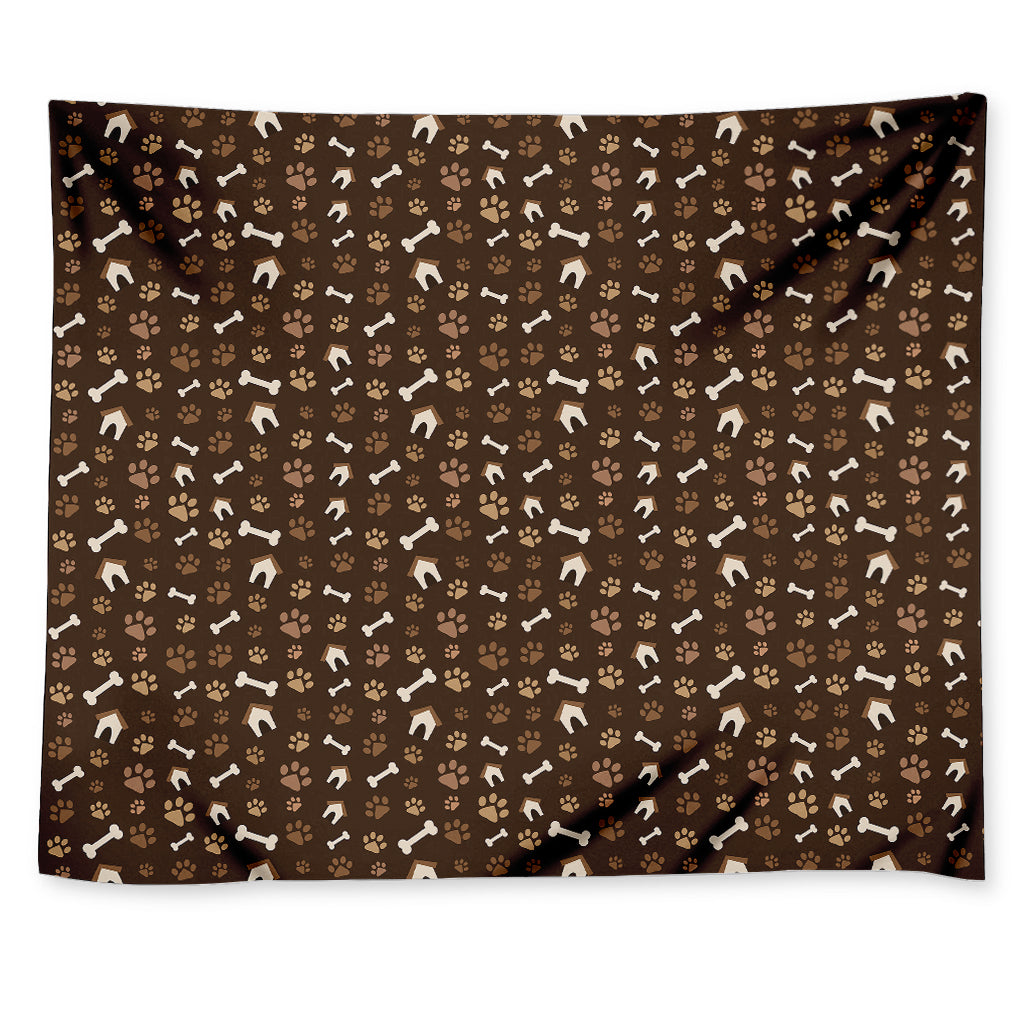 Brown Paw And Bone Pattern Print Tapestry