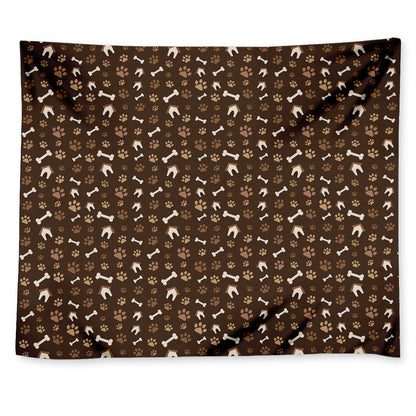 Brown Paw And Bone Pattern Print Tapestry