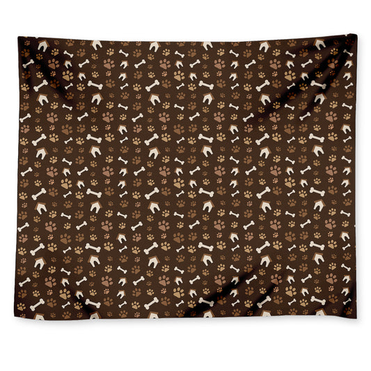 Brown Paw And Bone Pattern Print Tapestry