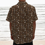 Brown Paw And Bone Pattern Print Textured Short Sleeve Shirt