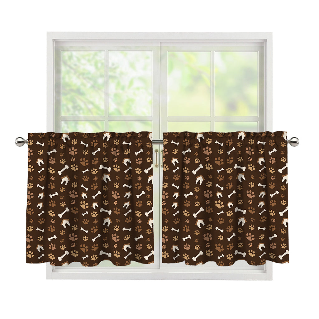 Brown Paw And Bone Pattern Print Tier Curtains