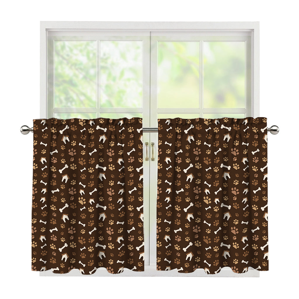 Brown Paw And Bone Pattern Print Tier Curtains
