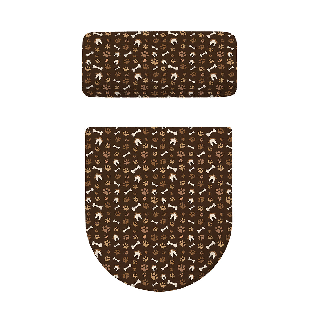 Brown Paw And Bone Pattern Print Toilet Lid And Tank Cover Set