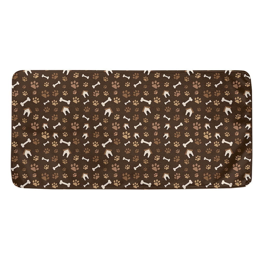 Brown Paw And Bone Pattern Print Towel