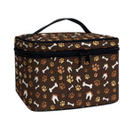 Brown Paw And Bone Pattern Print Travel Makeup Bag