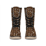 Brown Paw And Bone Pattern Print Winter Boots