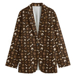 Brown Paw And Bone Pattern Print Women's Blazer