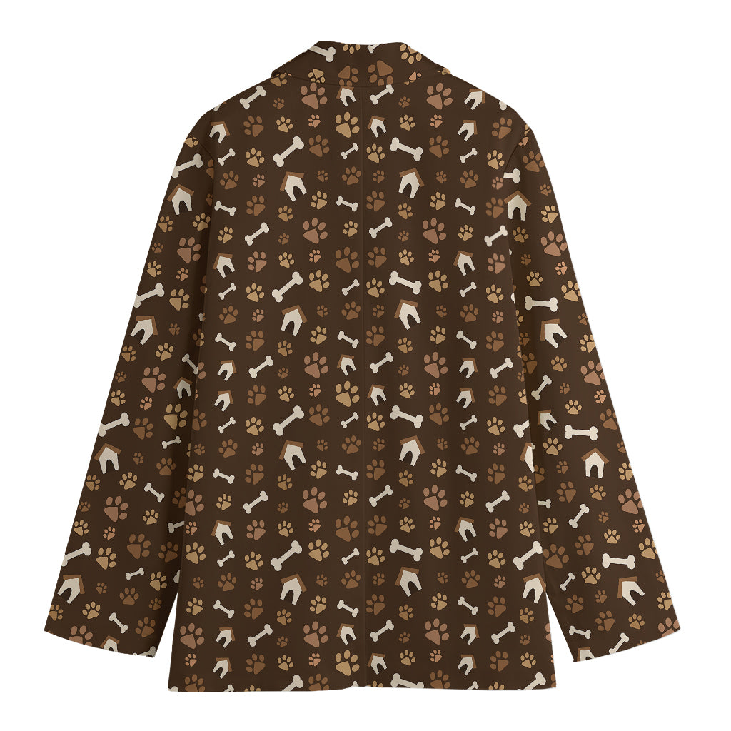 Brown Paw And Bone Pattern Print Women's Blazer
