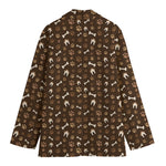 Brown Paw And Bone Pattern Print Women's Blazer