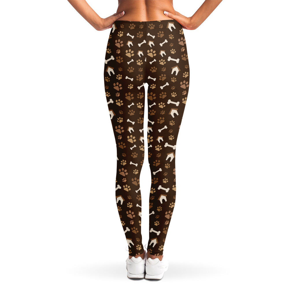 Brown Paw And Bone Pattern Print Women's Leggings