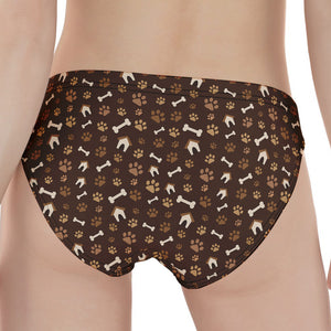 Brown Paw And Bone Pattern Print Women's Panties