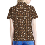 Brown Paw And Bone Pattern Print Women's Polo Shirt