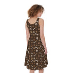 Brown Paw And Bone Pattern Print Women's Sleeveless Dress