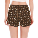 Brown Paw And Bone Pattern Print Women's Split Running Shorts