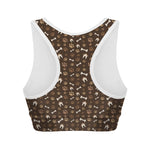 Brown Paw And Bone Pattern Print Women's Sports Bra