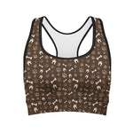 Brown Paw And Bone Pattern Print Women's Sports Bra