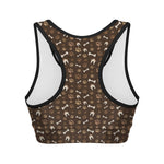 Brown Paw And Bone Pattern Print Women's Sports Bra
