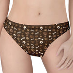 Brown Paw And Bone Pattern Print Women's Thong