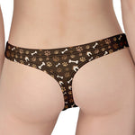 Brown Paw And Bone Pattern Print Women's Thong