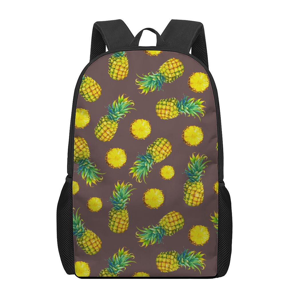 Brown Pineapple Pattern Print 17 Inch Backpack