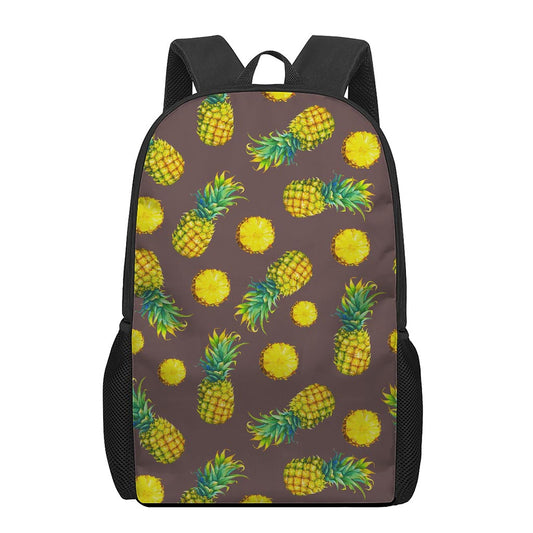 Brown Pineapple Pattern Print 17 Inch Backpack