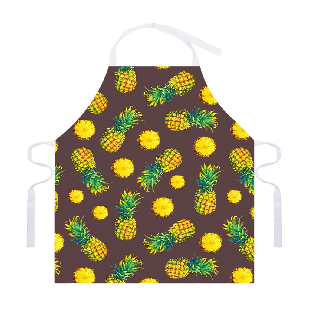 Brown Pineapple Pattern Print Adjustable Apron
