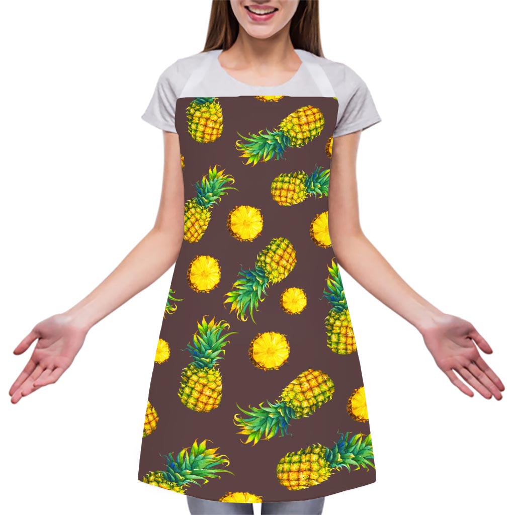 Brown Pineapple Pattern Print Adjustable Apron