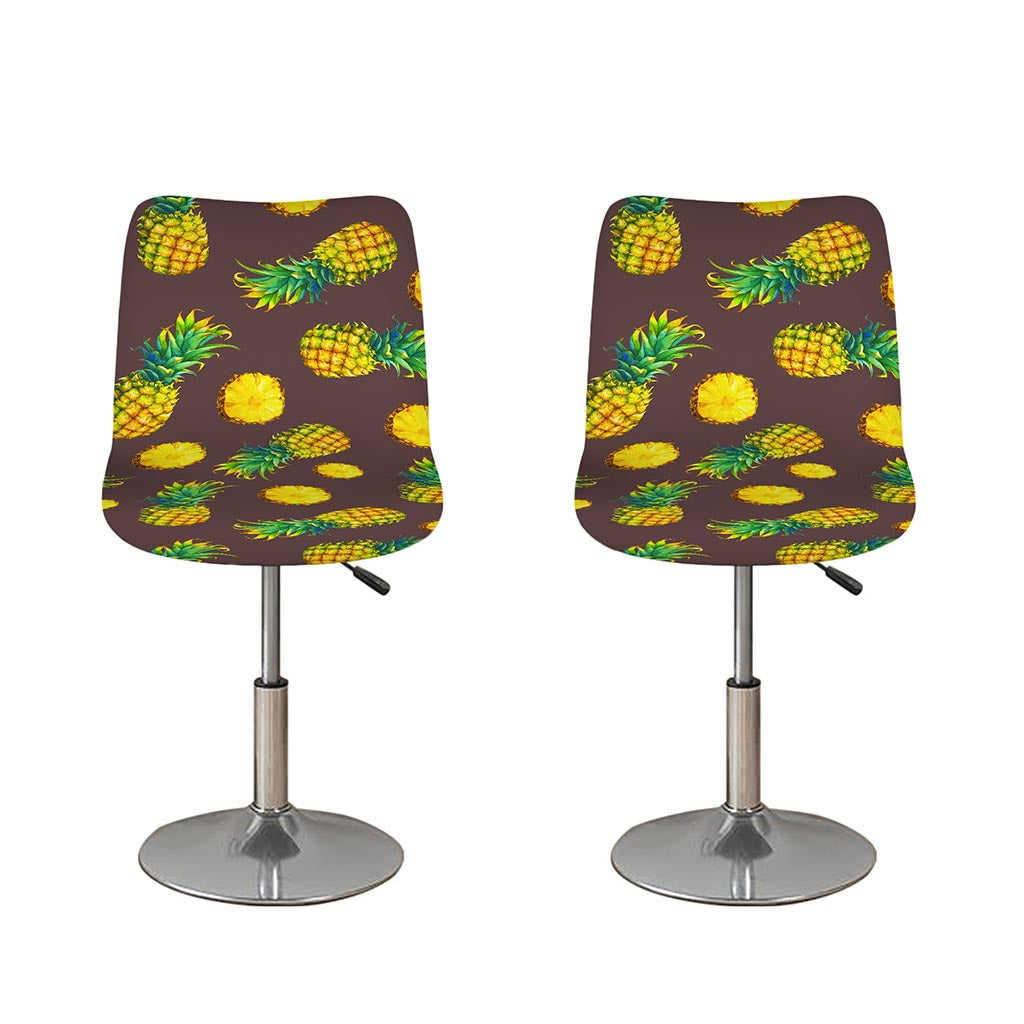Brown Pineapple Pattern Print Bar Stool Covers