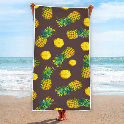 Brown Pineapple Pattern Print Beach Towel