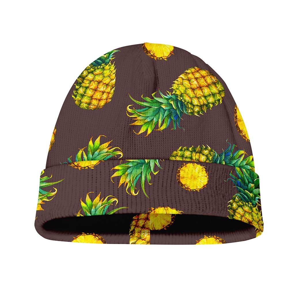 Brown Pineapple Pattern Print Beanie