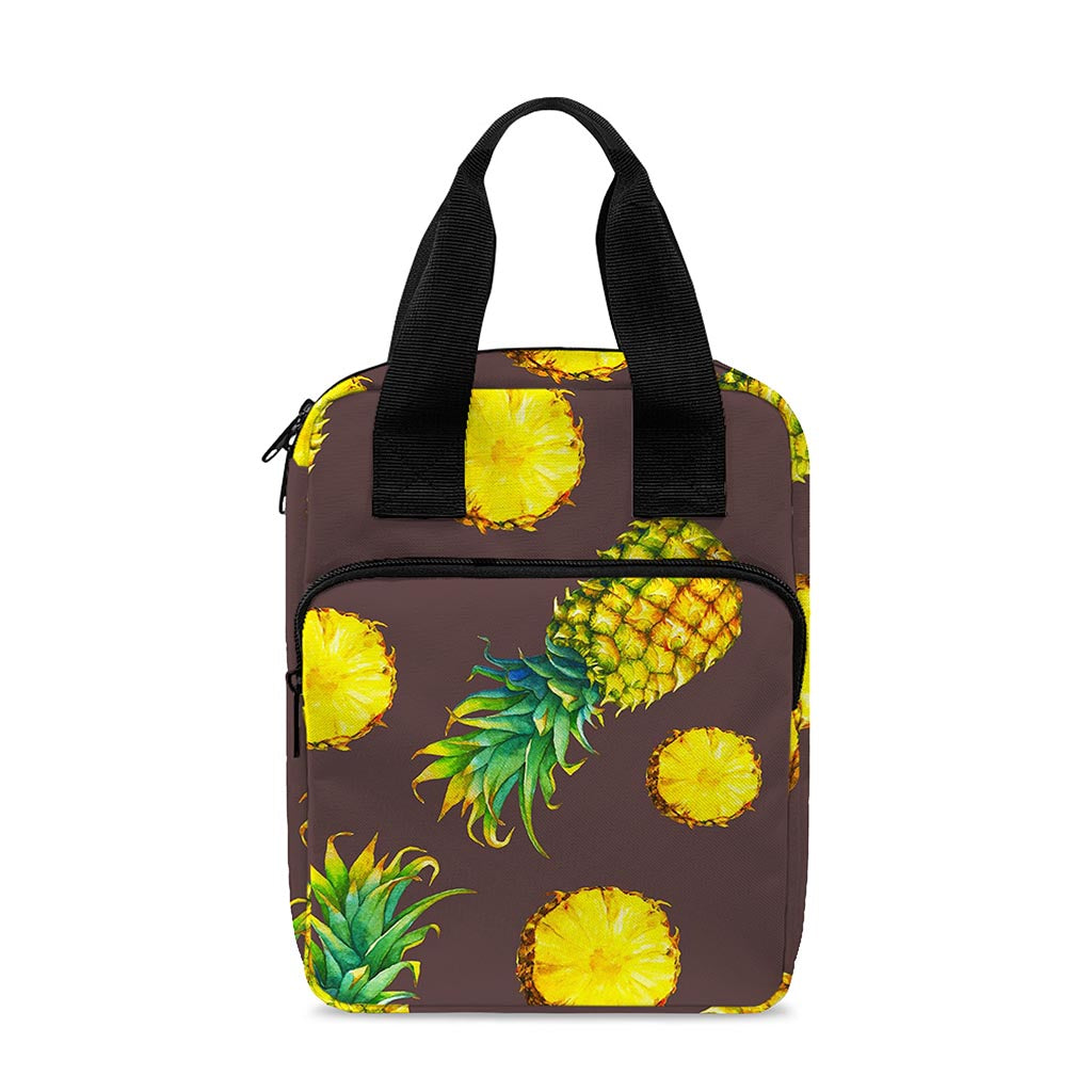 Brown Pineapple Pattern Print Bible Tote Bag