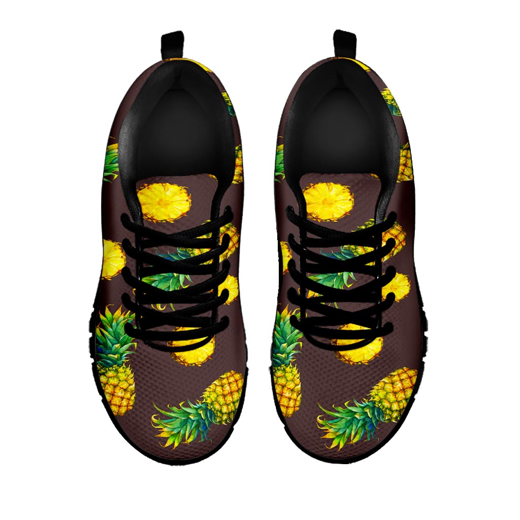 Brown Pineapple Pattern Print Black Running Shoes